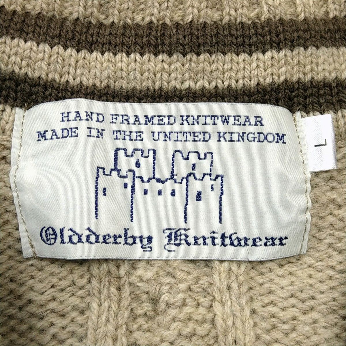イギリス製【Gladerby Knitwear】 グラダービー ニットウェア セーター ケーブル ベージュ Vネック ウール 毛 古着 お洒落 メンズ L/Yw428_画像7