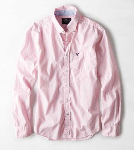 * ラスト * AE アメリカンイーグル 長袖シャツ ボタンダウンシャツ AEO Microstripe Button Down Shirt M / Pink *_画像1