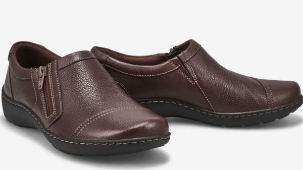 送料無料 Clarks 21.5cm ジッパー ミニマル ダーク ブラウン フラット 軽量 スニーカー バレエ ローファー パンプス レザー RRR107_画像4