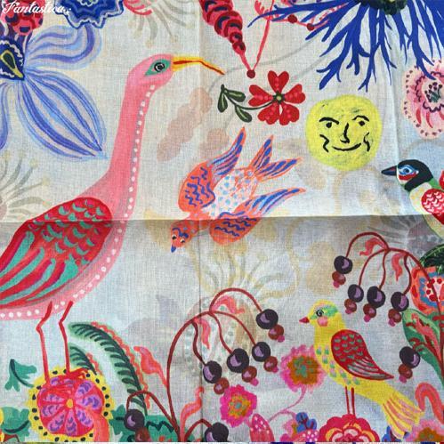 [nata Lee *rete] Mini * cotton scarf -stroke range * flower z50cm Nathalie Lete Strange Flowers France Paris flower ultimate coloring bird 