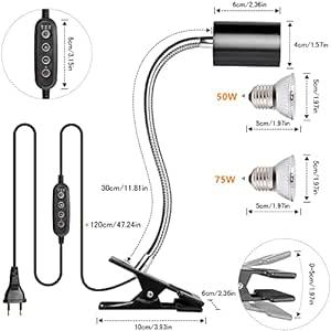 爬虫類ライト亀 ライト uva uvb ライト保温電球 光量調節 タイミング 50W+75W 2つランプ付き アナログ太陽 鉄クラ_画像6