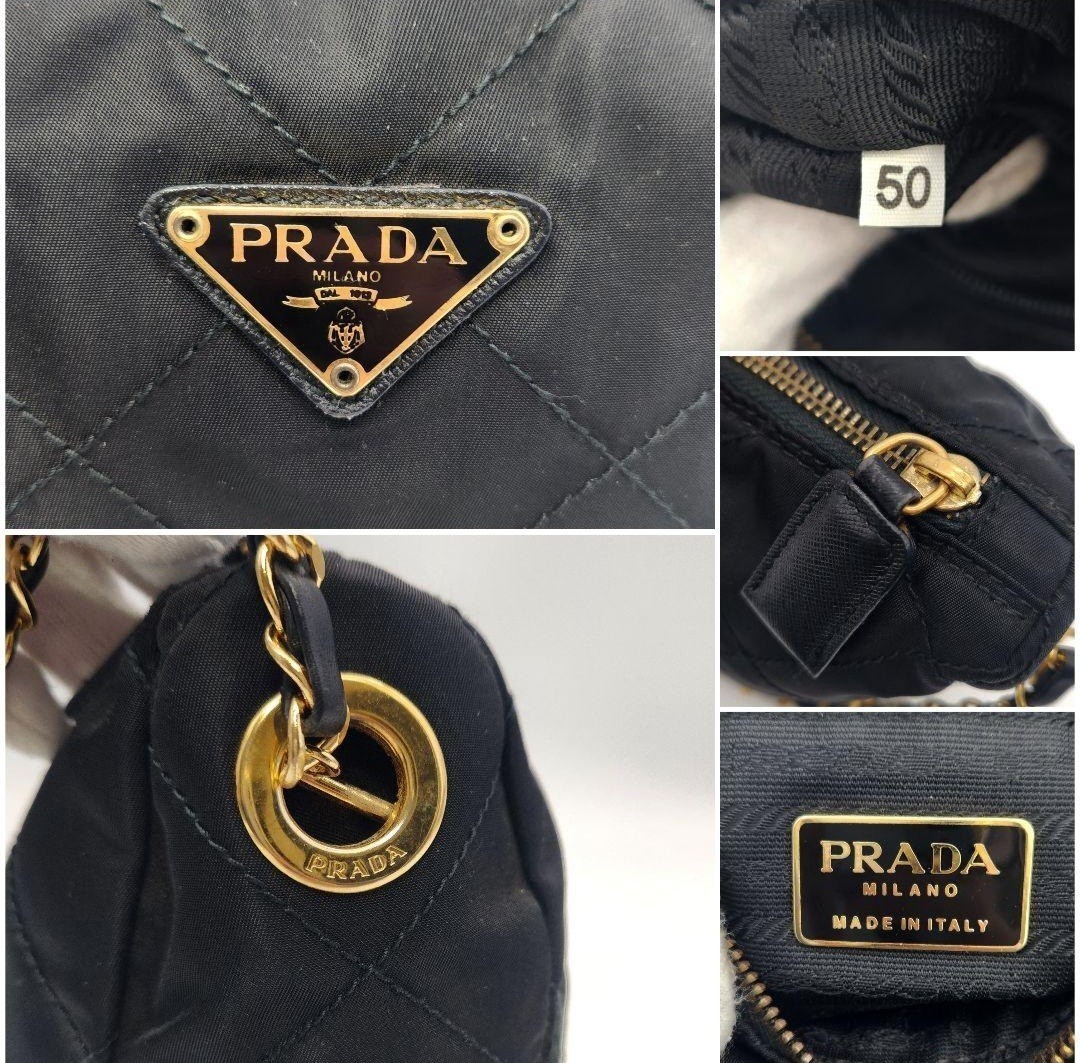 極美品★PRADA　プラダ　キルティング　チェーン　ミニ　ショルダーバッグ　肩掛け　斜め掛け　ゴールド　三角ロゴ　ポシェット　テスート_画像8