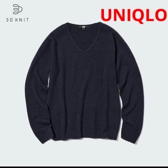 新品　UNIQLO　3Dカシミヤクルーネックセーター　黒　L ユニクロ