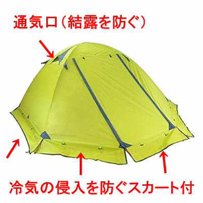 冬用 テント １～２人用 スカート付 黄緑 希少品 グリーン 冬キャンプ ソロキャンプ 山岳テント オールシーズン用_画像3