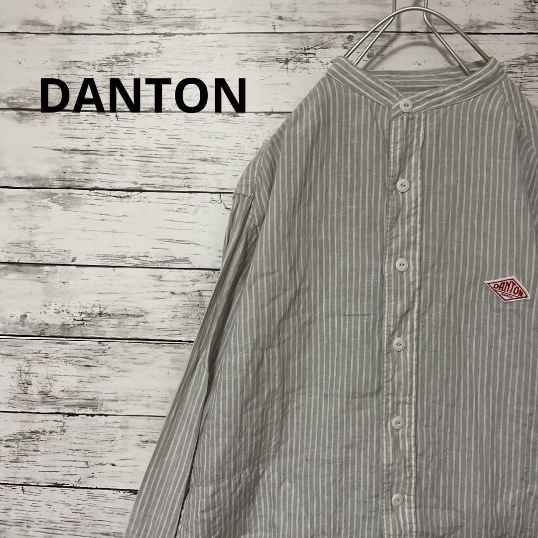 ファッションなデザイン DANTON ストライプ柄リネンバンドカラーシャツ