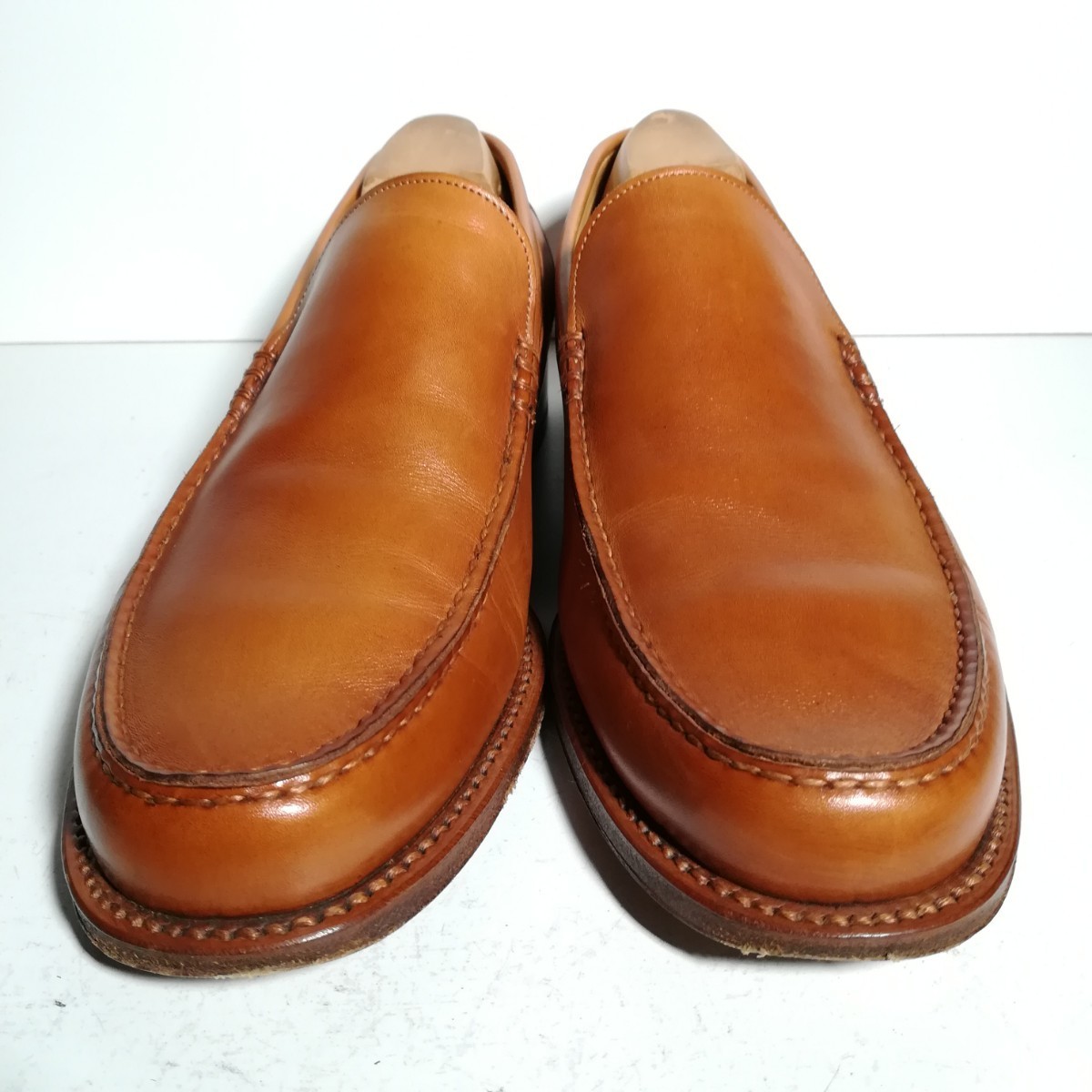 4038 美品 ★サントーニ Santoni★ ローファー スリッポン 7 1/2 26.5cm程度 ブラウン ドレスシューズ ビジネス 高級革靴 紳士靴 本革_画像4