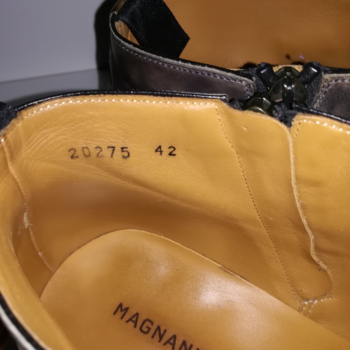 3996 ★マグナーニ Magnanni★ パティーヌ ベルト式 サイドジップブーツ 42 26.0~26.5 スモーキーブラウン グレー 高級革靴 紳士靴 本革_画像9