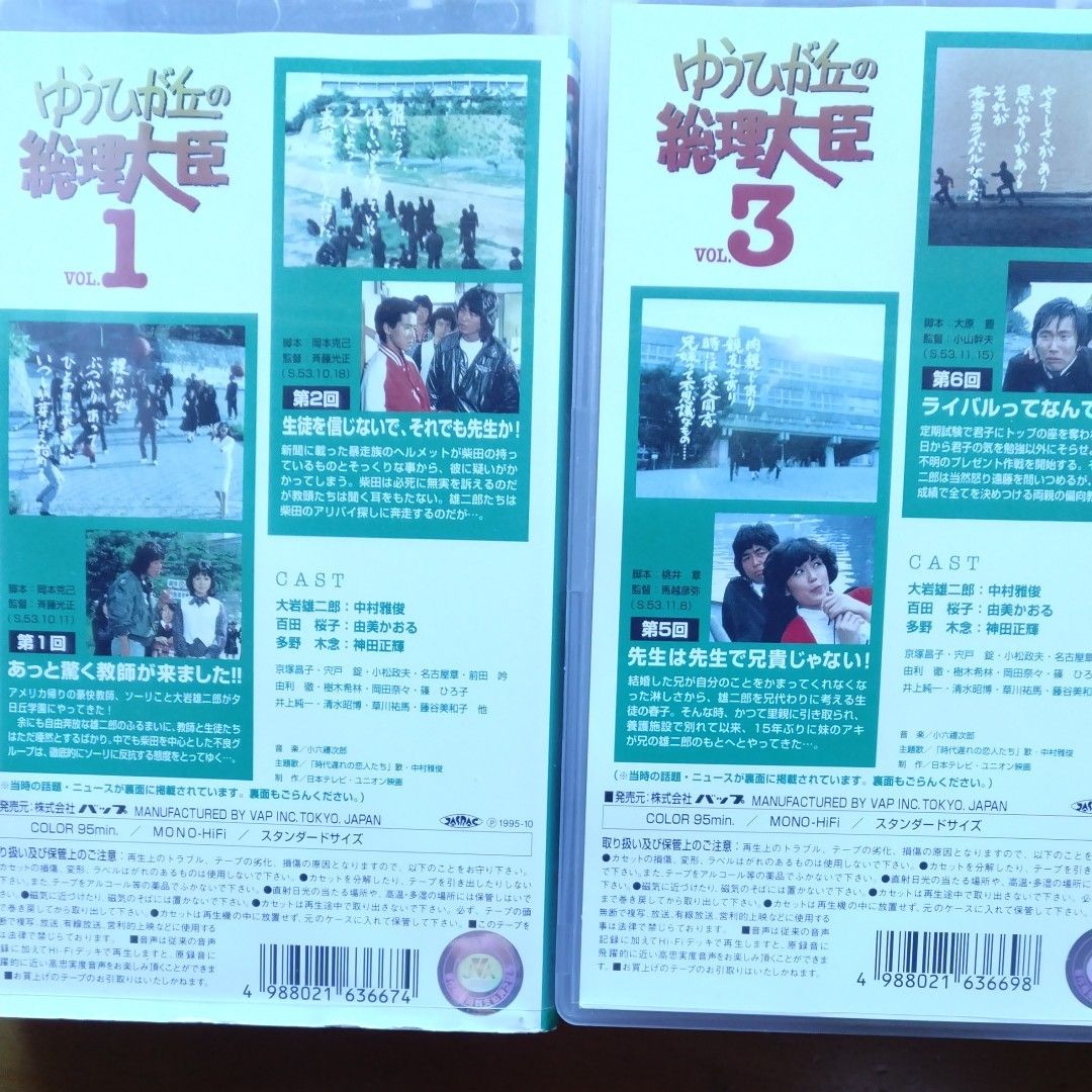 ゆうひが丘の総理大臣 VHSビデオテｰプ1･3･8の3本セット!全6話収録!中村雅俊･神田正輝･由美かおる･岡田奈々等豪華出演者!