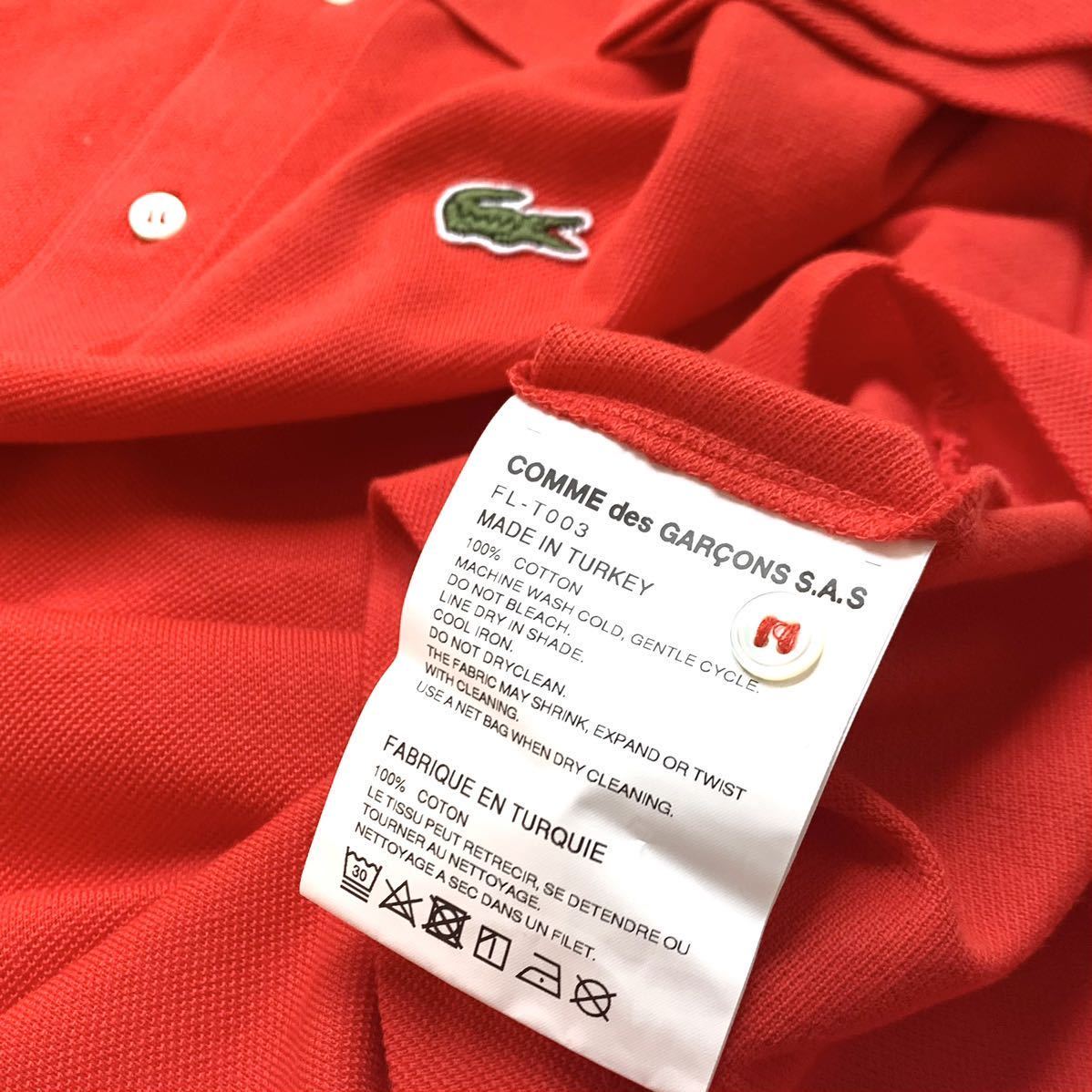 XL 新品 2023AW コムデギャルソンシャツ LACOSTE ラコステ コラボ 鹿の子 斜行 アシメントリー ねじれ ポロシャツ 赤 レッド 希少サイズ_画像8