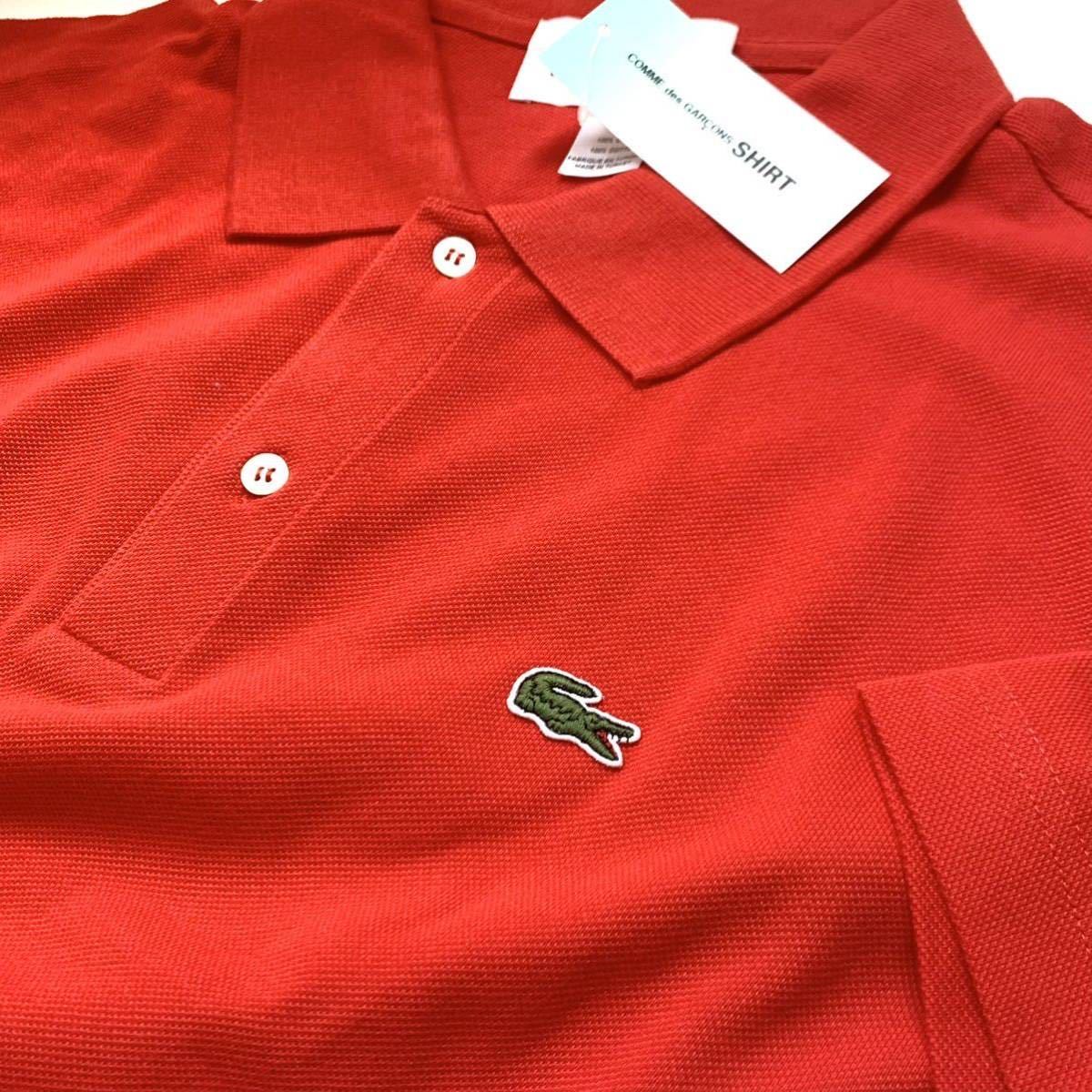 L 新品 2023AW コムデギャルソンシャツ LACOSTE ラコステ コラボ 鹿の子 斜行 アシメントリー ねじれ ポロシャツ 赤 レッド 送料無料_画像5