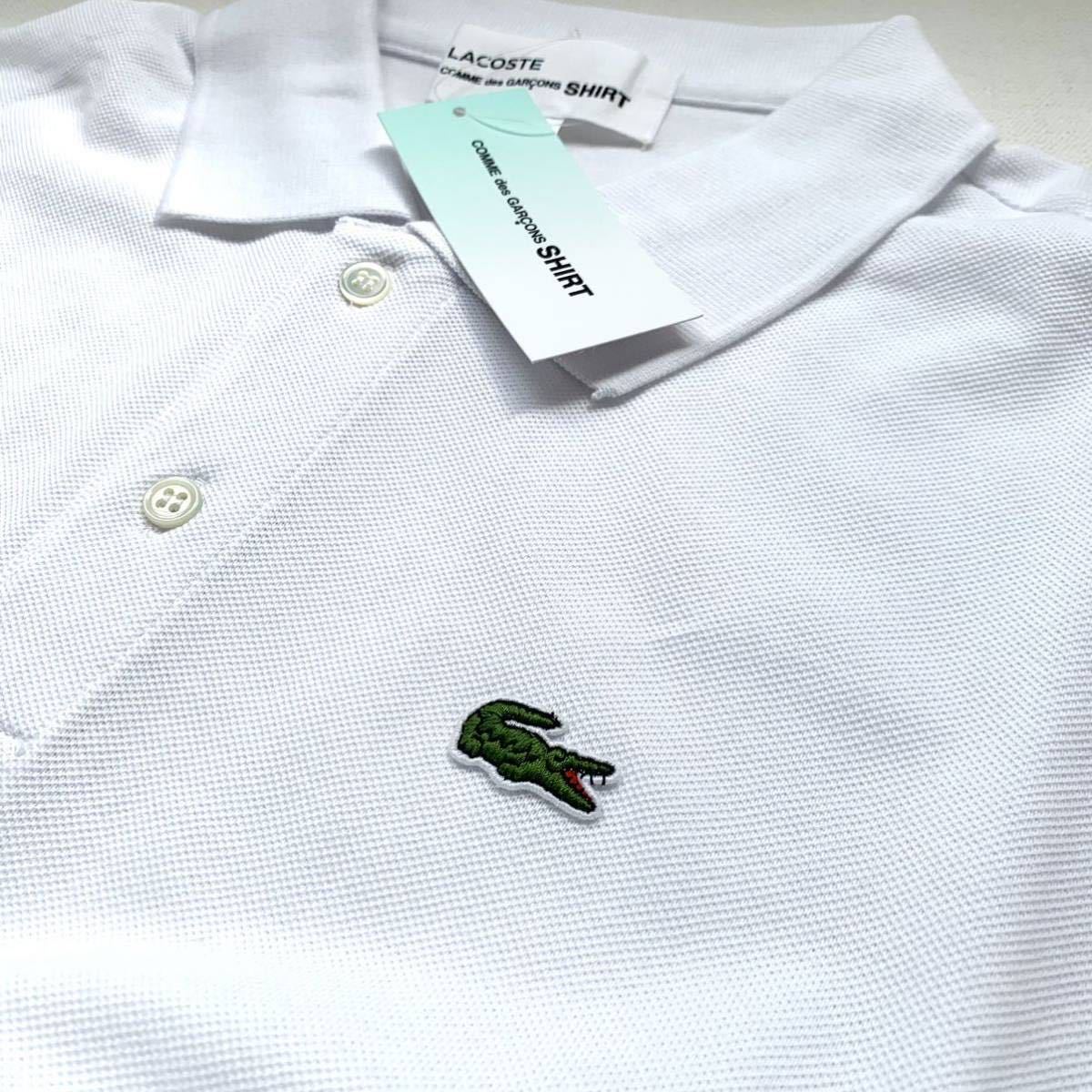 L 新品 2023AW コムデギャルソンシャツ LACOSTE ラコステ コラボ 鹿の子 斜行 アシメントリー ねじれ ポロシャツ 白 メンズ 送料無料_画像4