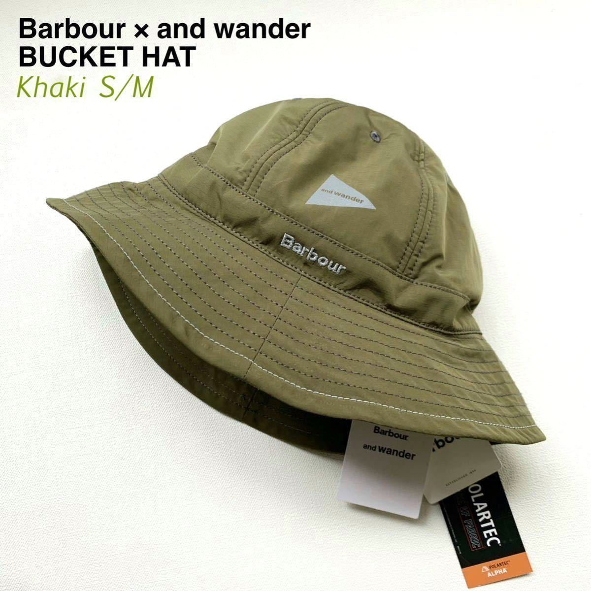 新品 Barbour バブアー × and wander アンドワンダー コラボ バケットハット メンズ 帽子 ハット S/M カーキ POLARTEC KHAKI 送料無料