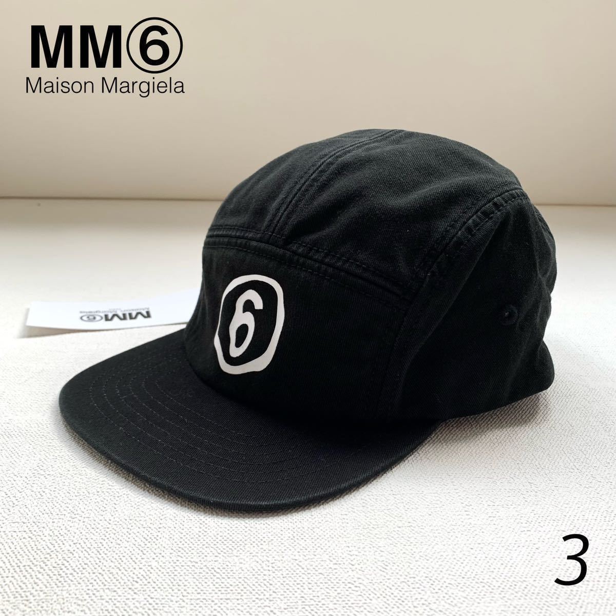 新品 2023SS MM6 Maison Margiela キッズ ボーイズ ⑥ ロゴ キャップ 帽子 メゾンマルジェラ 黒 3 大人にも レディース ブラック 送料無料_画像1