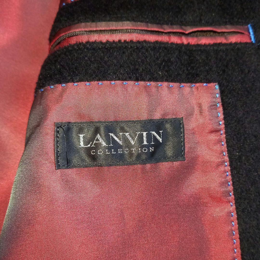 良品　LANVIN　ランバン　コレクション　アンゴラ　ステンカラーコート　XL　フォーマル　ビジネス　通勤　裏地ボルドー　ブラック　黒_画像6