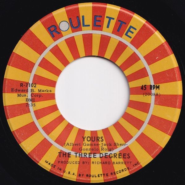 Three Degrees There's So Much Love All Around Me / Yours Roulette US R-7102 205151 SOUL ソウル レコード 7インチ 45_画像2