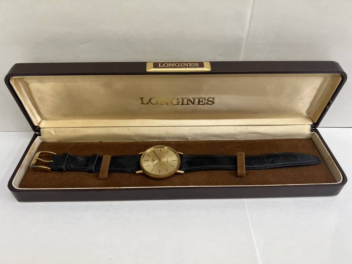 【DK-20375YB】LONGINES ロンジン QUARTZ クォーツ 717 SWISS 6033 ゴールド文字盤 2針 メンズ 腕時計 社外ベルト ケース有 不動 ジャンク_画像1