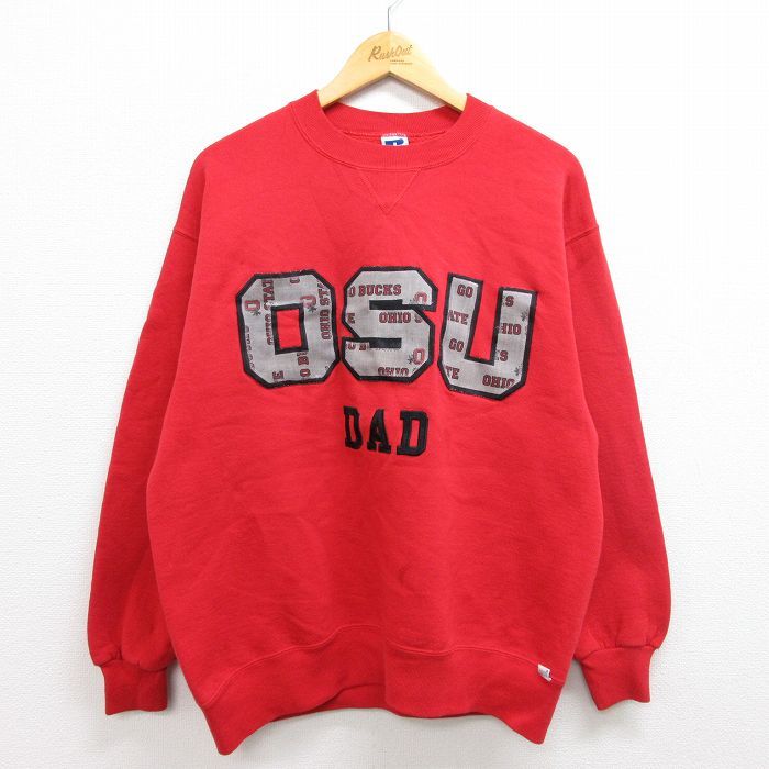 L/古着 ラッセル 長袖 スウェット メンズ 90s OSU オハイオ 大学 DAD クルーネック 赤 レッド 22sep07 中古 スエット トレーナー トッ 7OF_画像1