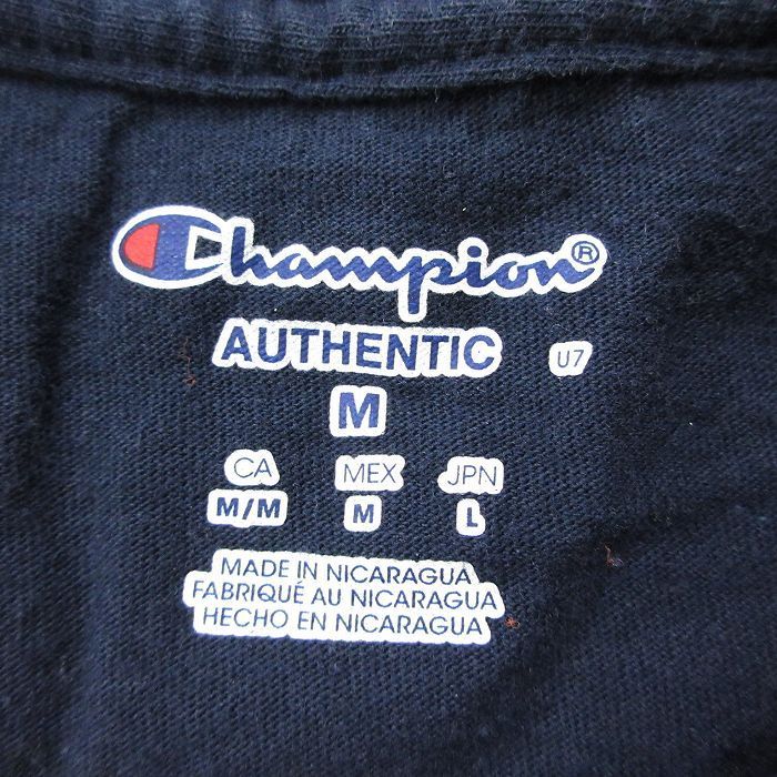 M/古着 チャンピオン champion 長袖 Tシャツ メンズ フットボール クルーネック 紺 ネイビー 22jul11 中古 7OF_画像3