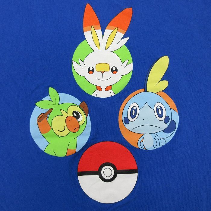 L/古着 半袖 Tシャツ メンズ アニメ ポケットモンスター ポケモン ヒバニー メッソン コットン クルーネック 青 ブルー 22apr28 中古 7OF_画像2