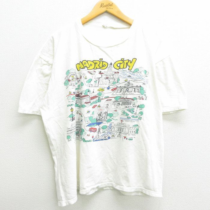 XL/古着 半袖 ビンテージ Tシャツ メンズ 90s マドリード プラド美術館 ジベーレス広場 大きいサイズ コットン クルーネック 生成り 22 7OF_画像1