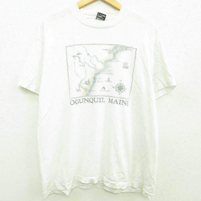 XL/古着 半袖 ビンテージ Tシャツ メンズ 90s 地図 OGUNQUIT クルーネック 白 ホワイト 22aug19 中古 7OF_画像1