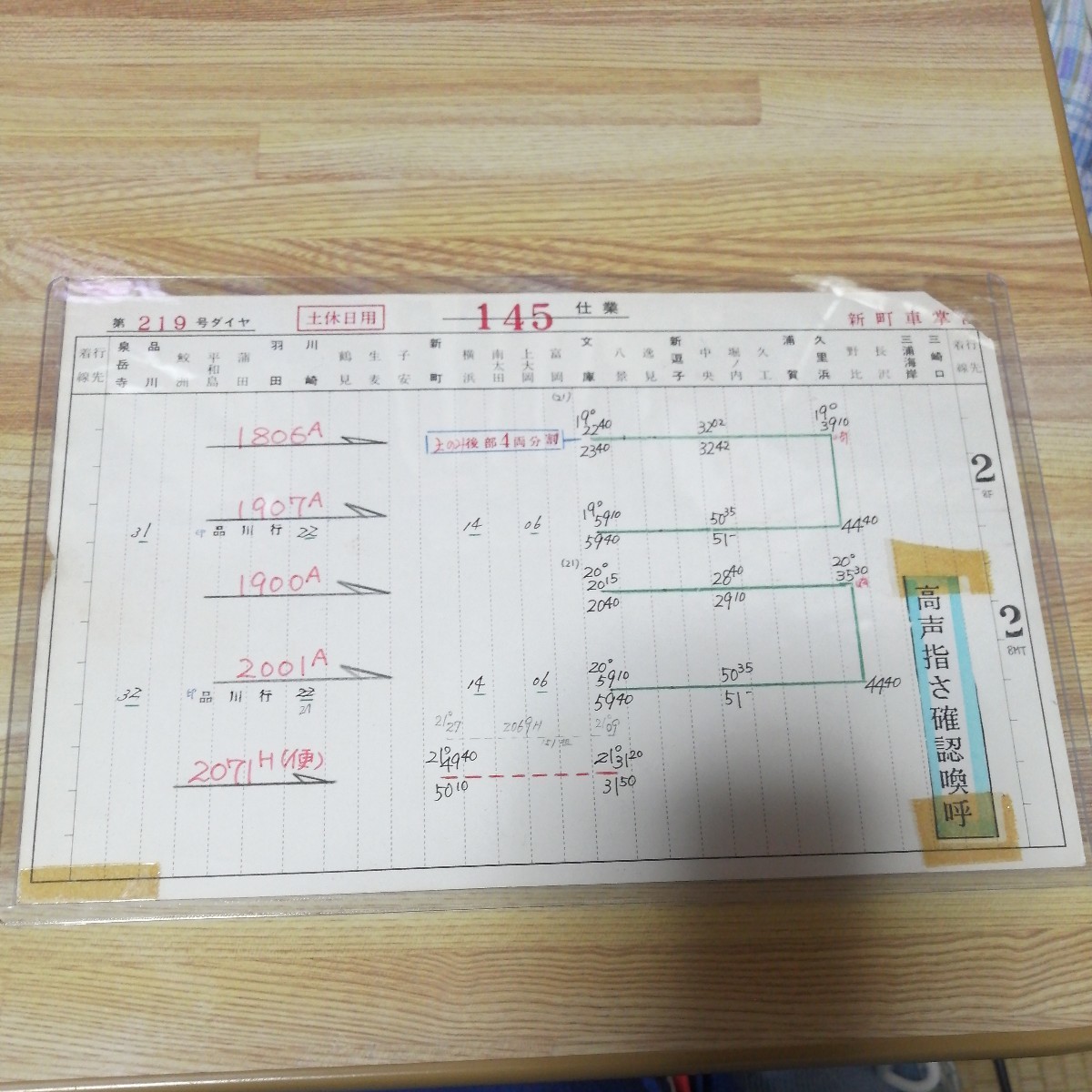 京浜急行電鉄　京急　新町車掌区　スタフ　　第219号ダイヤ　土休日用　145仕業_画像2