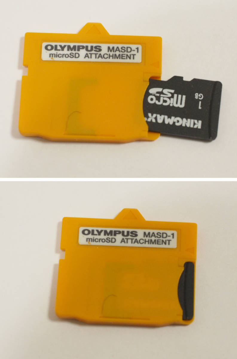 ◆カメラ1829◆ オリンパス　MASD-1（microSDカードアダプター）とSDアダプター と 1GBのmicroSDカード 作動確認済み Used ～iiitomo～_カードを挿入すると、こんなかんじです