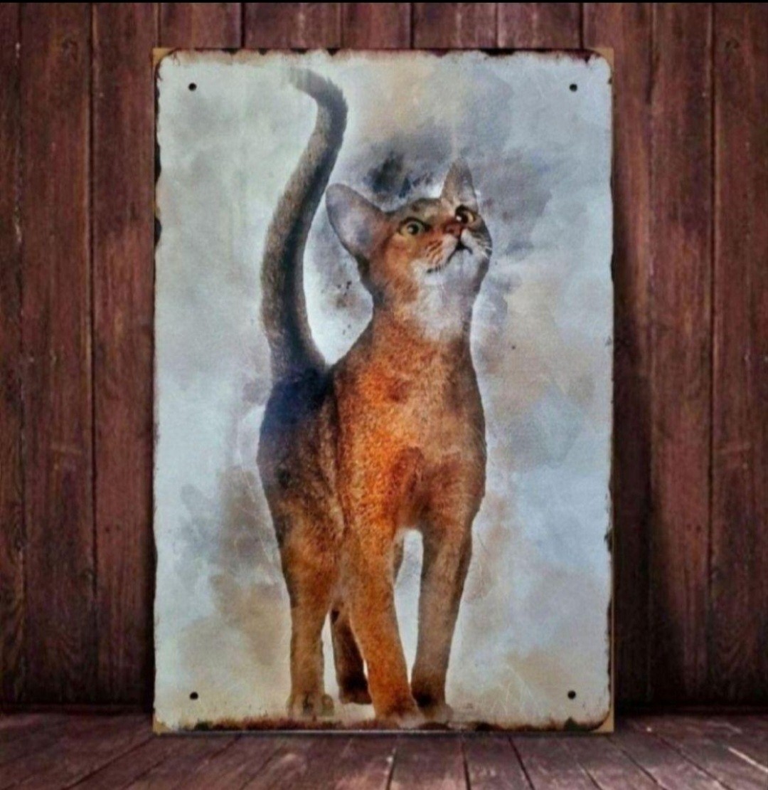 ブリキ看板　HANAKO　レトロ　猫の看板　T24　アビシニアン　ウェルカムボード_画像1