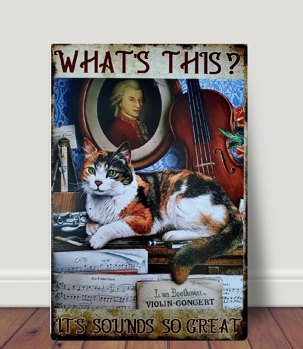 ブリキ看板 HANAKO レトロ 猫の看板 T25 三毛猫 クラシック バイオリン 音楽教室 ウェルカムボードの画像1
