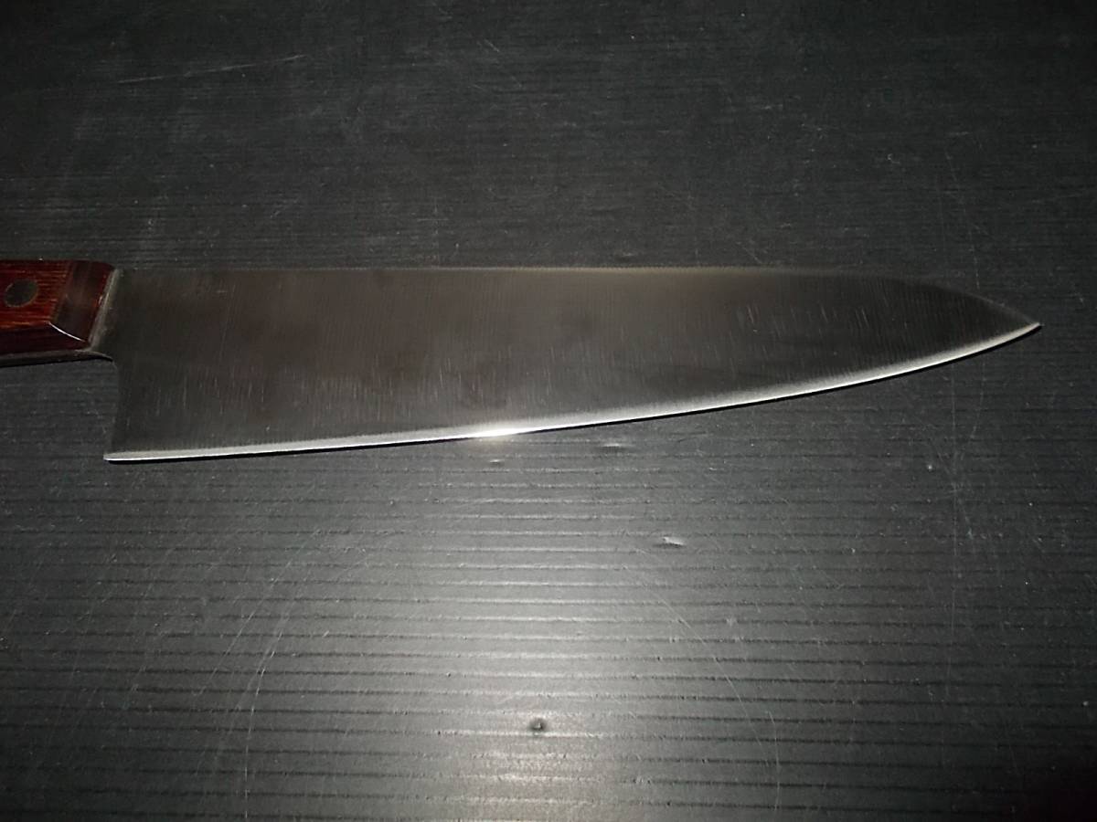 良品 森本特別製品 文化包丁 S.M MORIMOTO SUPER STAINLESS 全長31.5cm刃渡り18.5cm重量107g_画像8