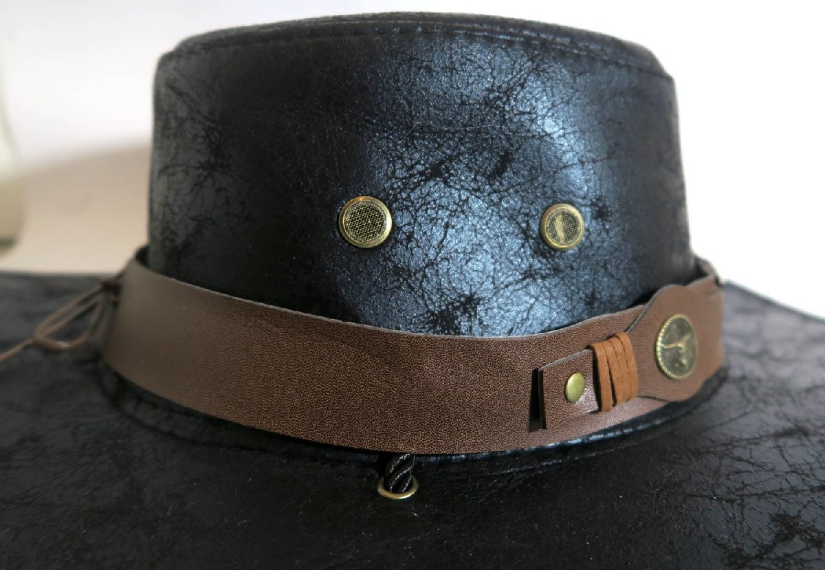  new goods Western hat fake leather 1008 black black BLACK ten-gallon hat kau Boy hat Buffalo hat ... rockabilly 