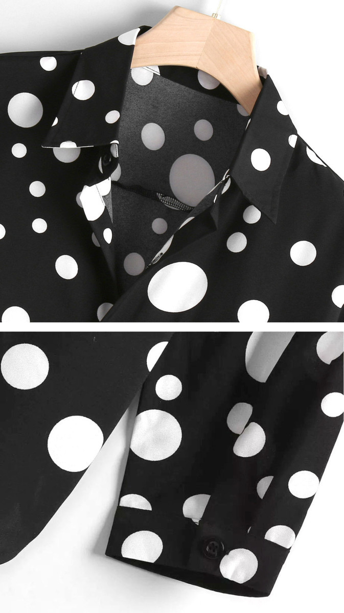 新品 Sサイズ ピエロの様な水玉シャツ ドット柄シャツ 1482 黒×白 BLACK WHITE ブラック ホワイト ヴィジュアル系 柄シャツ 可愛いシャツ_画像6