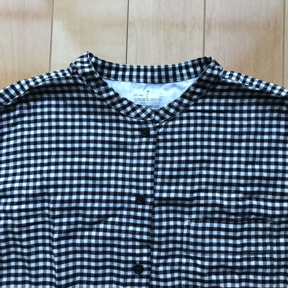 無印良品 スタンドカラーシャツ 定価1990円 125-1-25 レディース M ブラック ホワイト ギンガムチェック_画像3