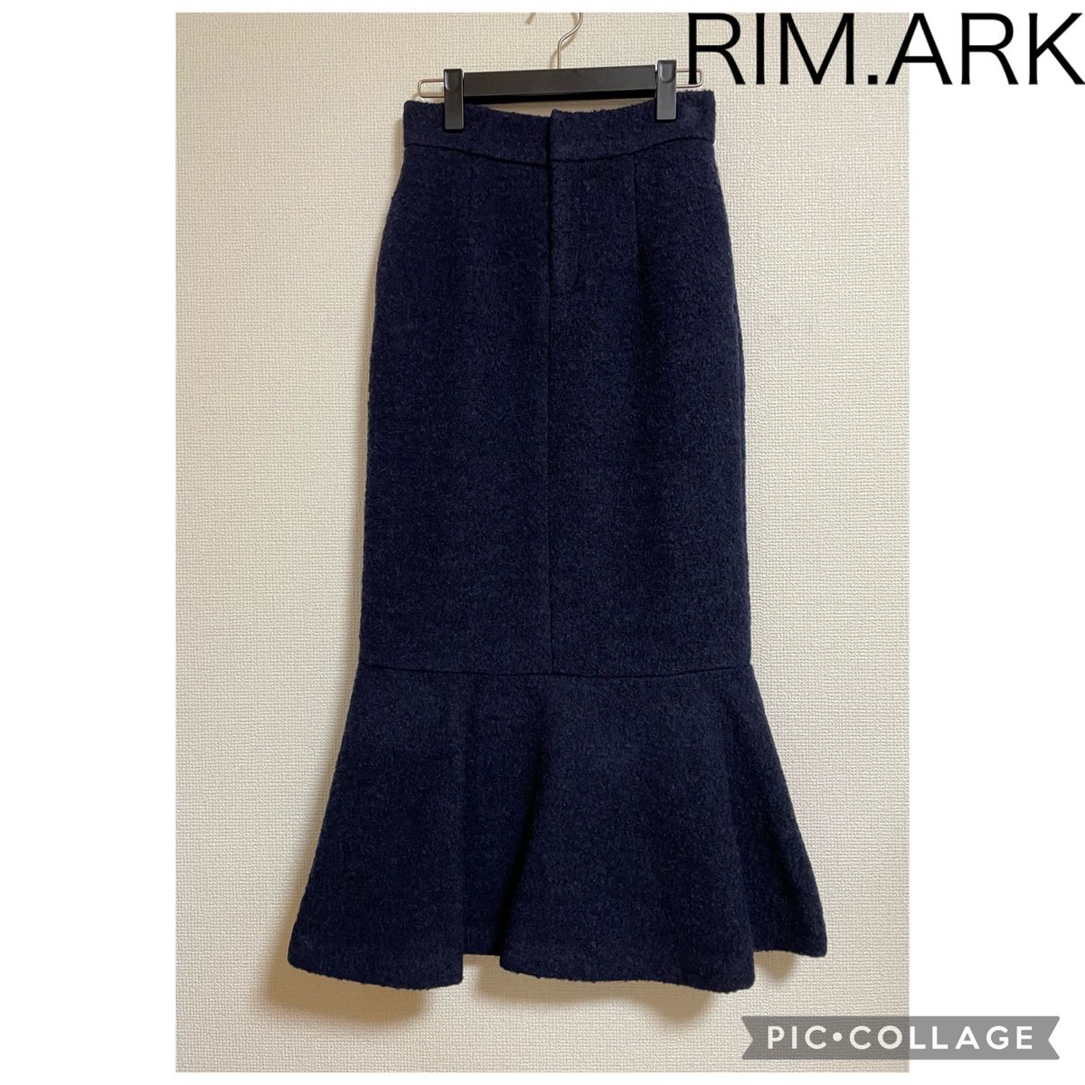 【新品】RIM.ARK リムアーク ヘムフレアロングスカート マーメイド 紺系 ウール コットン