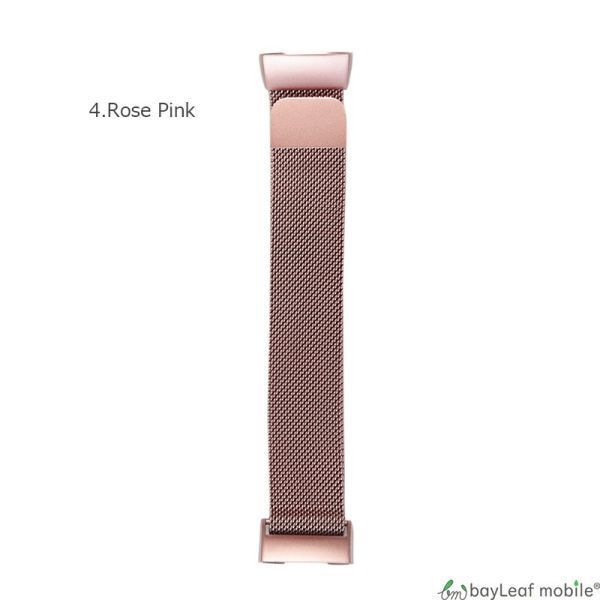 Fitbit Charge3/3SE 交換ベルト ステンレス バンド 調整 ミラネーゼループ 耐久性 マグネット 時計 ローズピンク_画像2