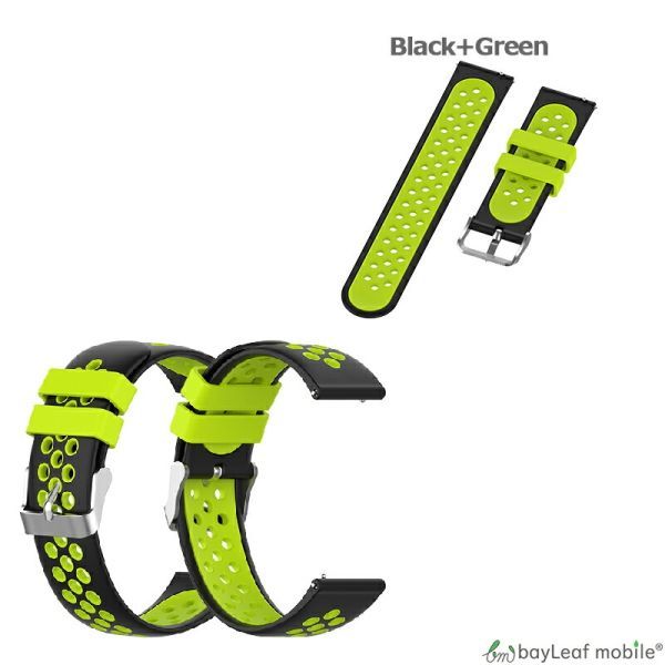 スマートウォッチ ベルト 18mm 腕時計交換ベルト 替えバンド 多機種対応 調節 シリコン 耐水 スポーツ ブラック×グリーンの画像2