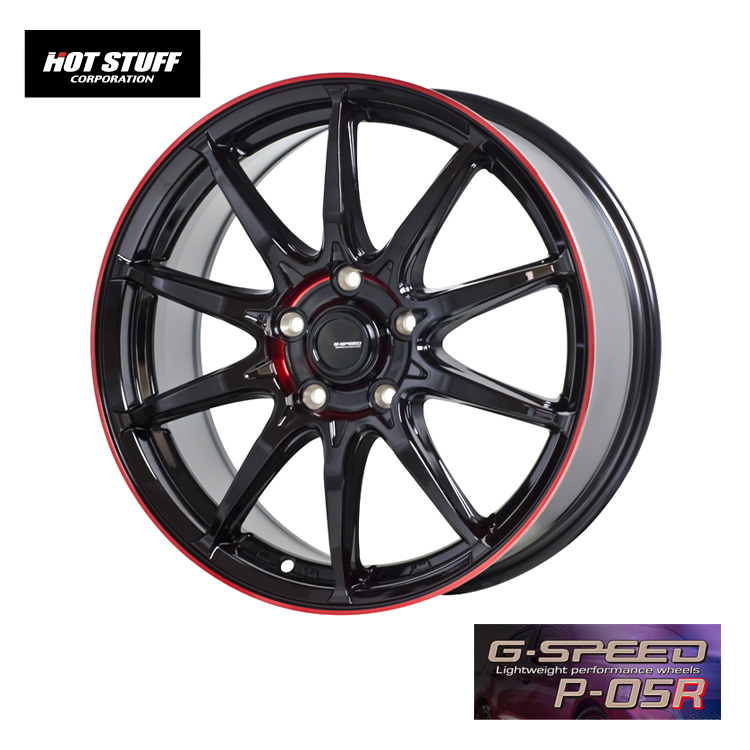 送料無料 ホットスタッフ G-SPEED P-05R (BK/RED) 7J-18 +48 5H-100 (18インチ) 5H100 7J+48【4本セット 新品】_画像1