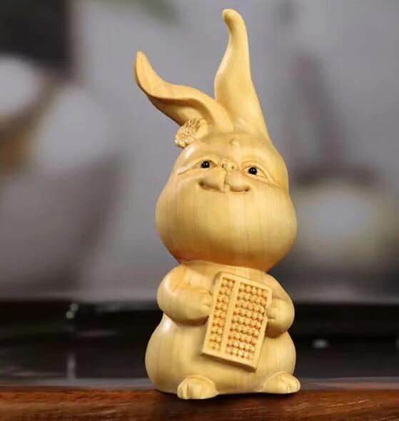 黄楊木彫刻干支ウサギの置物_画像3