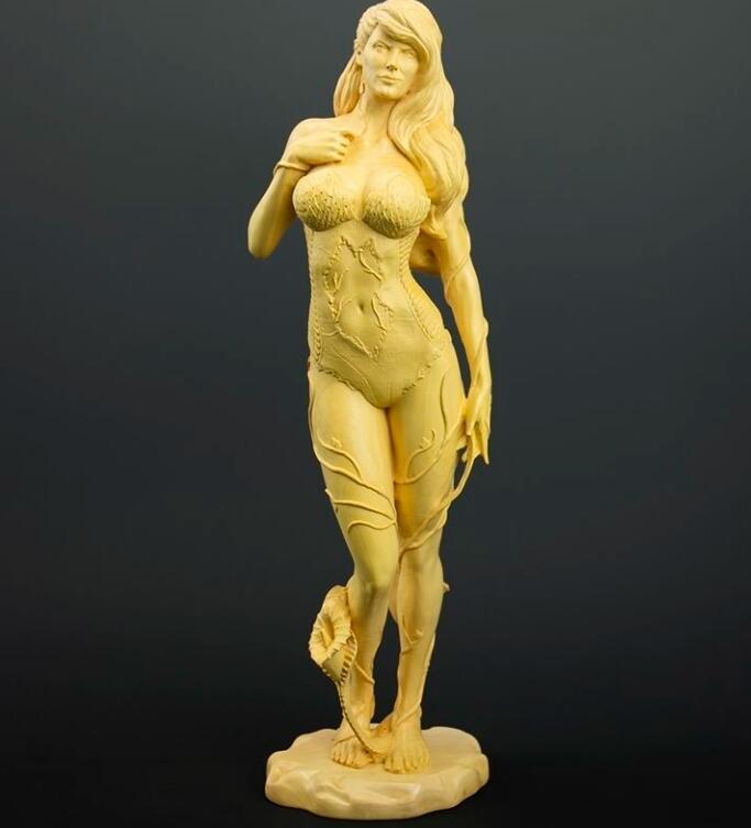 " 黄楊木彫刻美女の置物 高さ15cm "_画像1