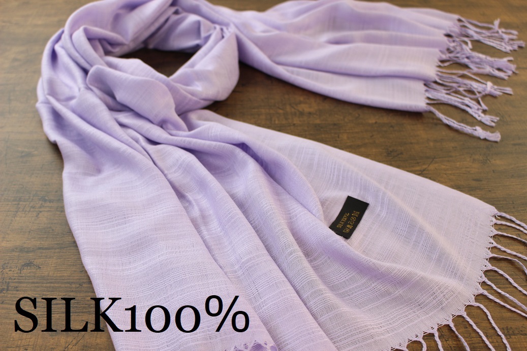 新品 【シルク100% SILK】無地 パステルパープル PURPLE 紫 Plain 大判 ストール_画像1