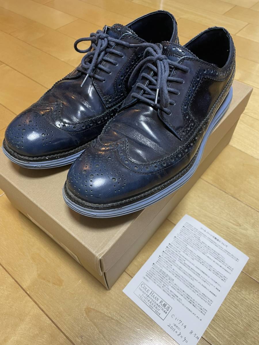 COLE HAAN NEW YORK CITY LUNARGRAND LONG WING BLK IRS CHMBRY コールハーン ルナグランド 革靴 ウイングチップ ネイビー レア シューズ_画像3