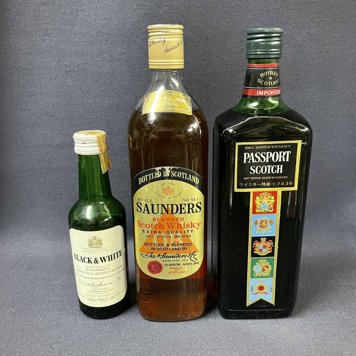 未開栓 スコッチウイスキー 3本セット パスポート/ブラック&ホワイト/サンダース 古酒 43度 760ml 190ml _画像1