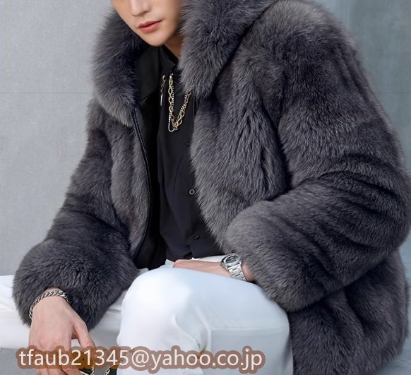  меховое пальто * новый товар мужской мех лисица искусственный мех короткий толстый с капюшоном . большой размер джентльмен внешний зимний /M размер 