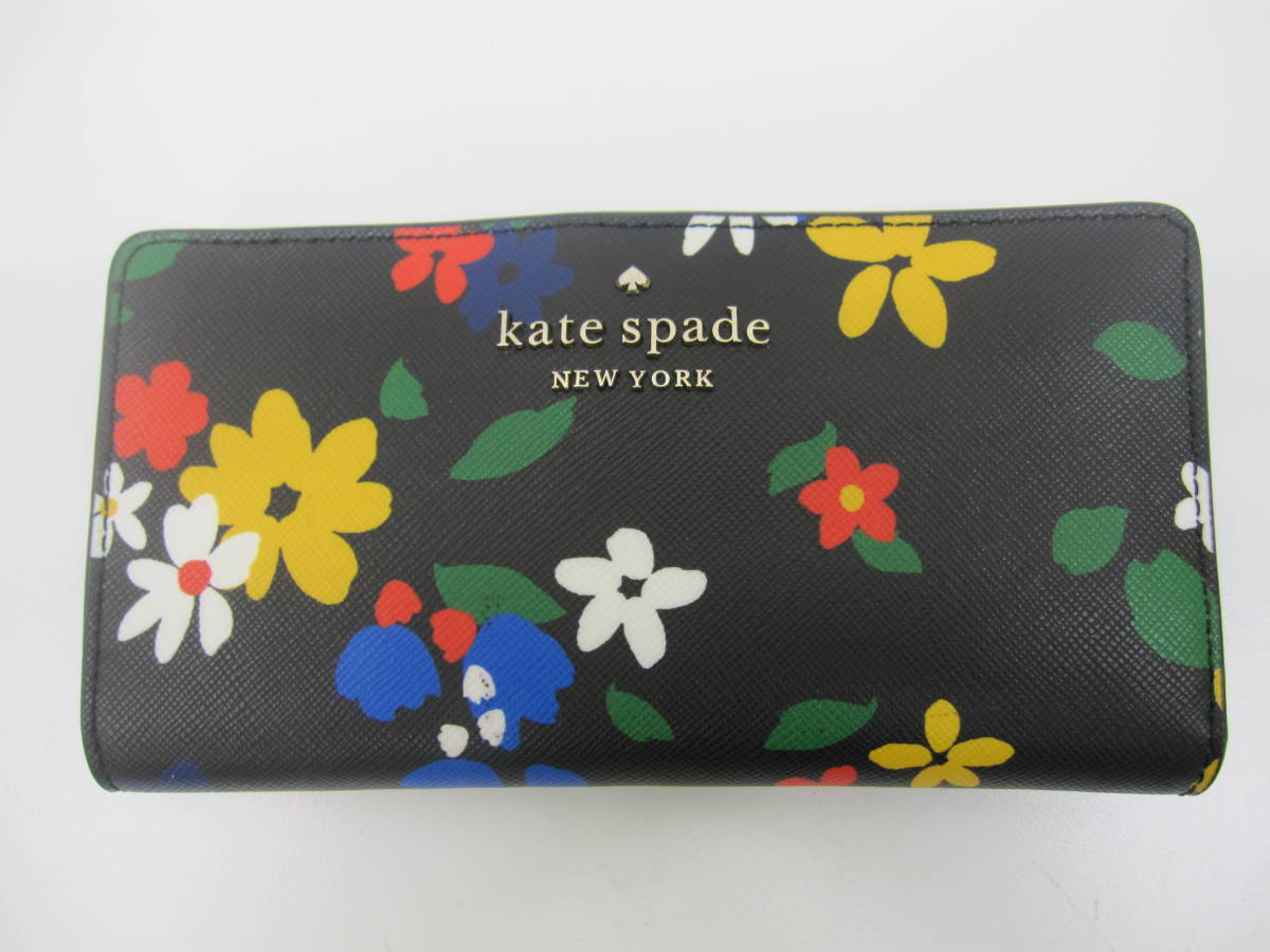 ブランド祭 小物祭 kate spade ケイトスペード 二つ折り長財布 使用品 フラワー柄 小銭入れ ウォレット レザー レディース_ブランド祭、開催中です！