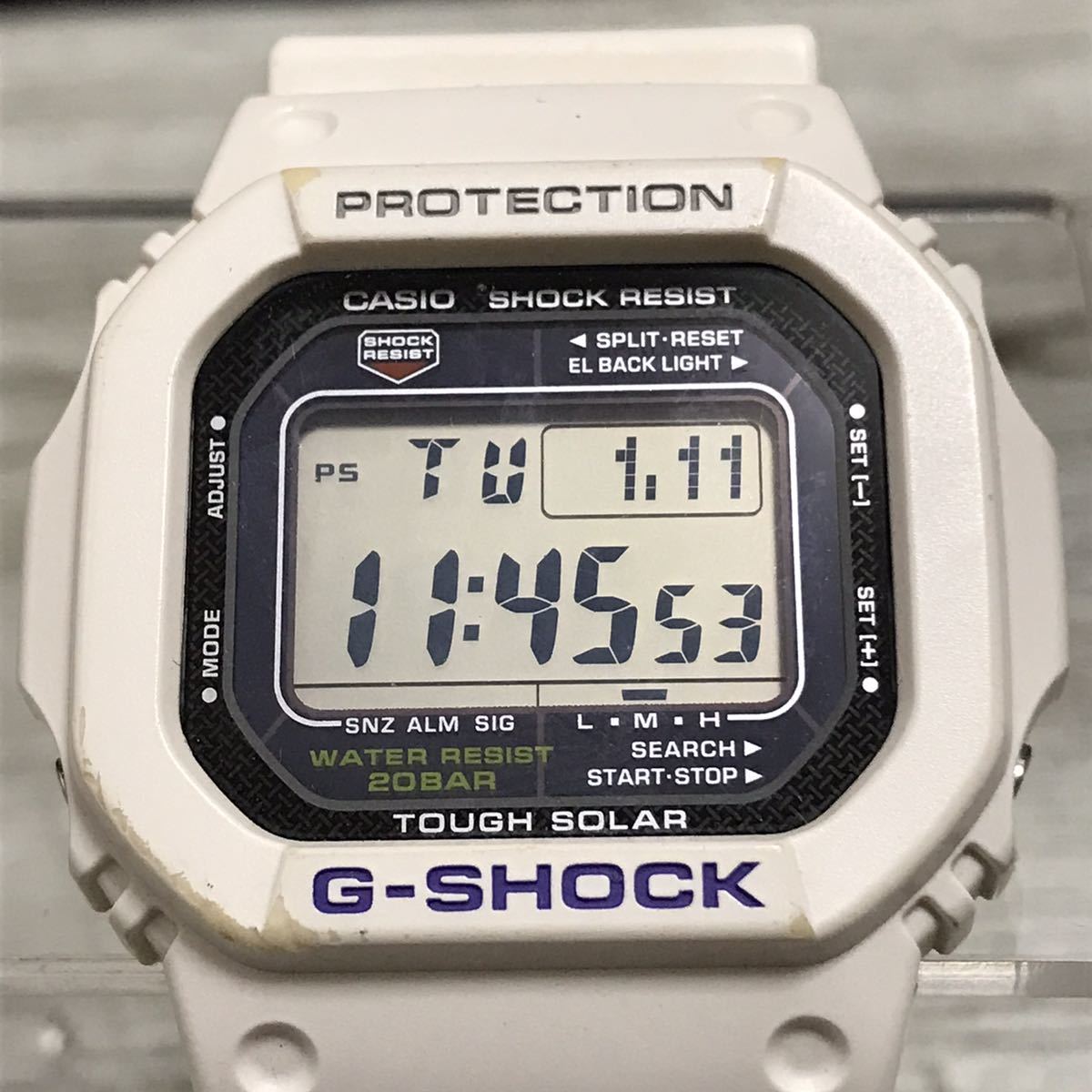 144-0814 稼働品 CASIO カシオ G-SHOCK G-5600A タフソーラー メンズ腕時計 ラバーベルト ホワイト_画像1