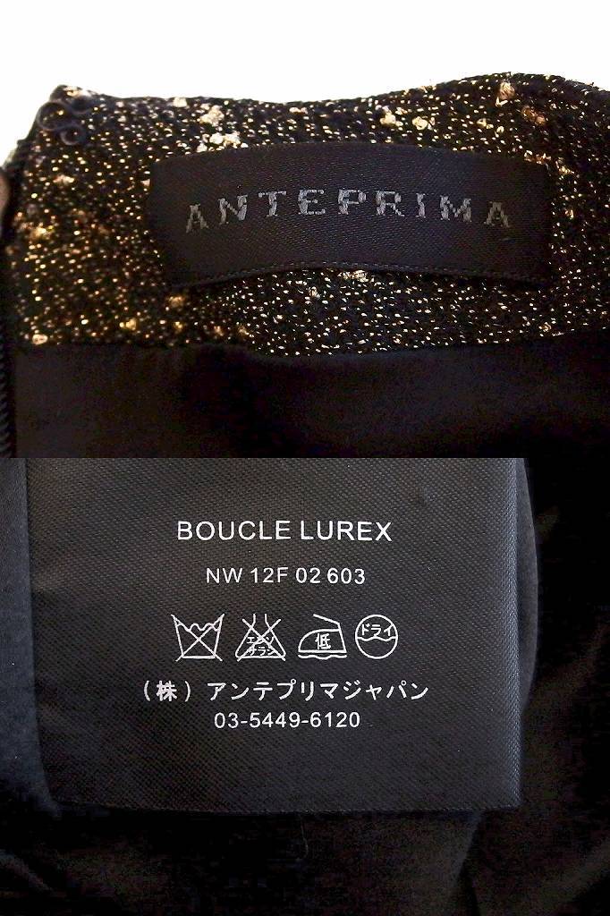 アンテプリマ ANTEPRIMA ドレス　ワンピース　ノースリーブ　ツイード ラメ　リボン ・40 ブラック/ゴールド ok4624208838_画像9