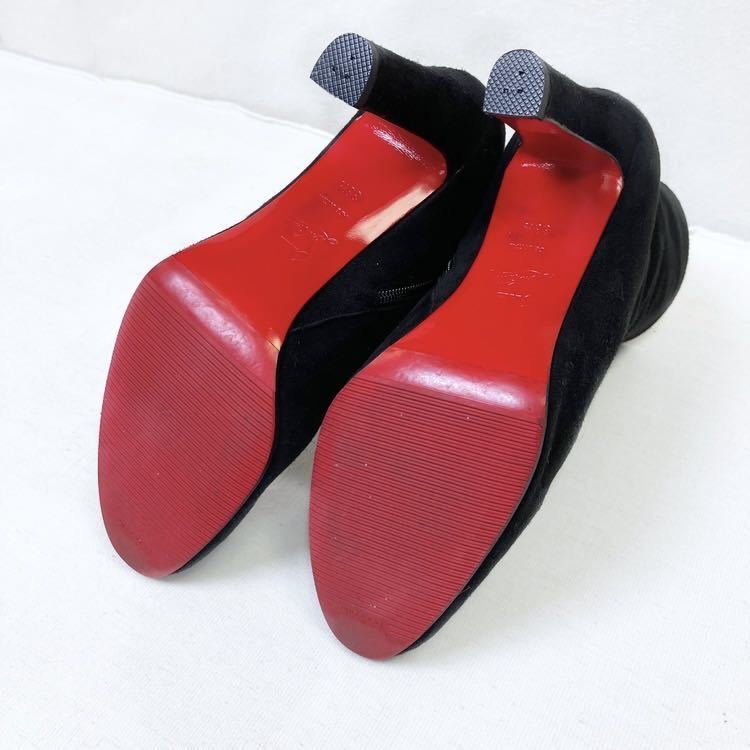 [美品] Christian Louboutin クリスチャンルブタン スエード ブーツ 黒 赤 ショート 裏貼済 38 1/2_画像6