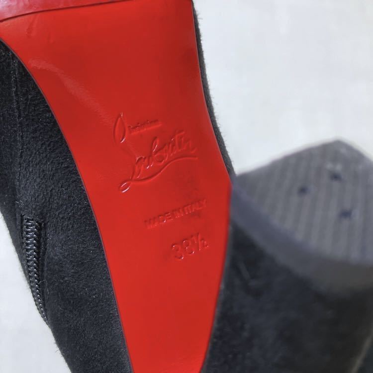 [美品] Christian Louboutin クリスチャンルブタン スエード ブーツ 黒 赤 ショート 裏貼済 38 1/2_画像8