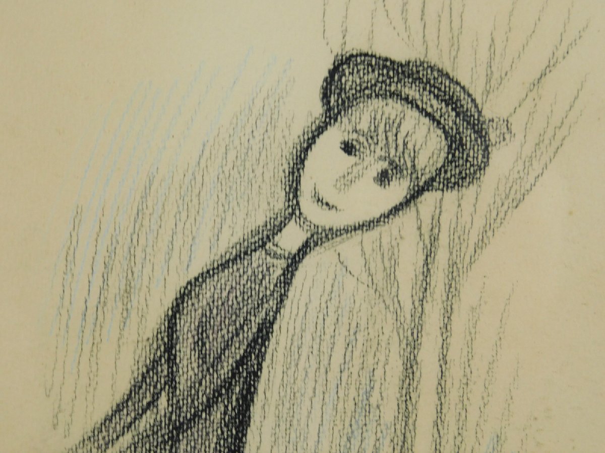 やなせたかし 傘を持つ女性 美人画 パステル スケッチ 1966年 額装 漫画家 絵本作家 アンパンマンの生みの親 OK3863_画像5