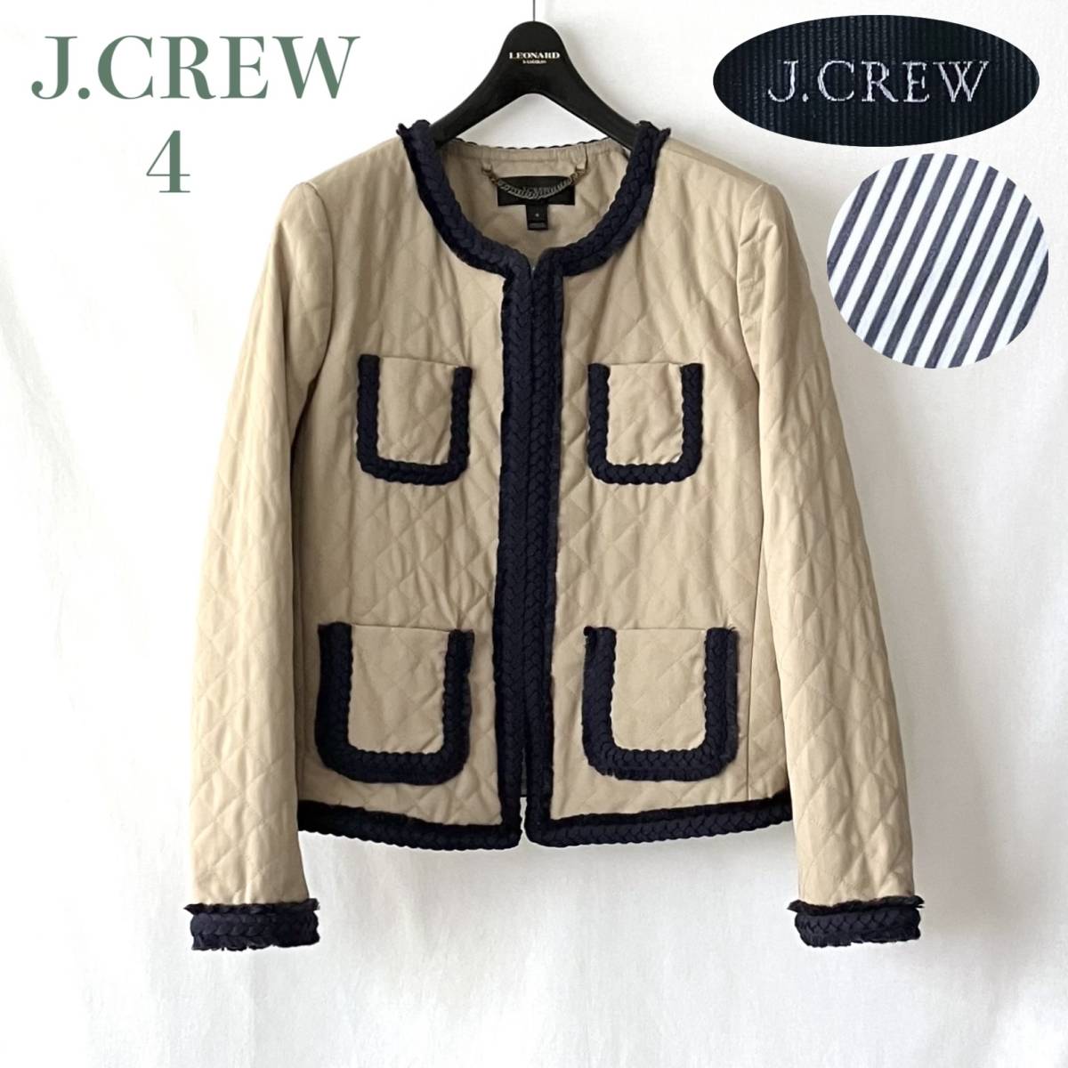 ■ J.CREW quilting plainly colored jacket ■ ジェイクルー ノーカラー ジャケット キルティング ■ ベージュ ■ 4 ■ レディース ■ /